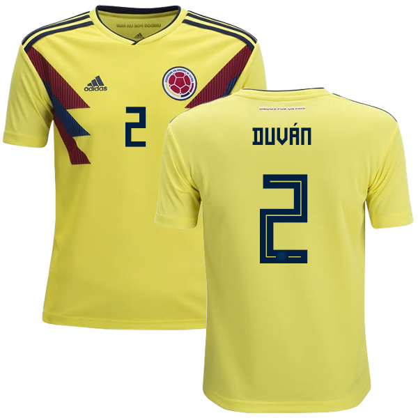 Colombia #2 Duvan Home Kid Soccer Country Jersey